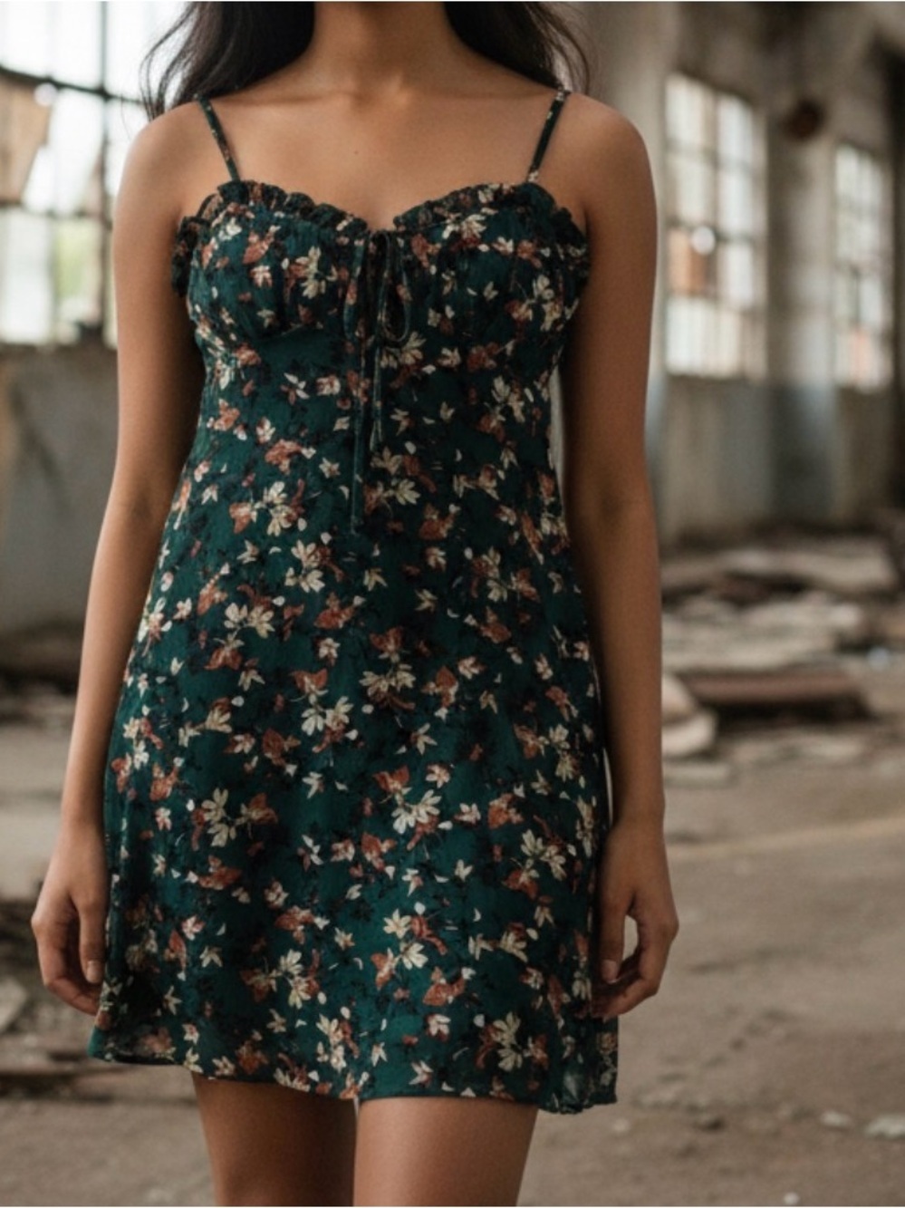 Urban Outfitters Mini Dress Green Floral Womens Xsmall